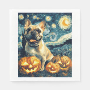 French Bulldog of van gogh starry night halloween  Napkins