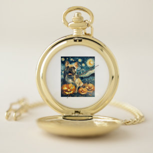 French Bulldog of van gogh starry night halloween Pocket Watch