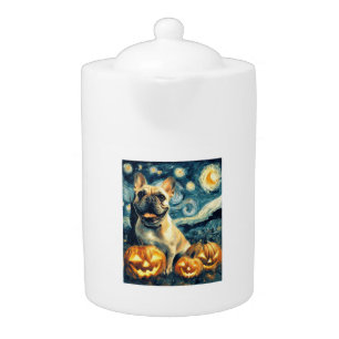 French Bulldog of van gogh starry night halloween Teapot