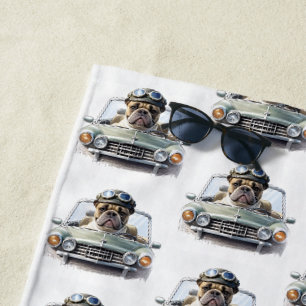 French Bulldog Oldtimer Bulldog Father's Day Beach Towel