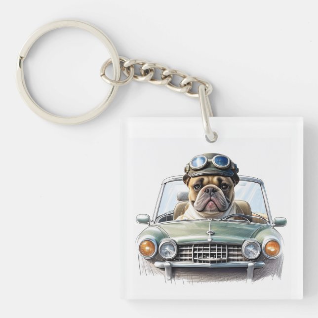 French Bulldog Oldtimer Bulldog Father's Day Keychain (Front)