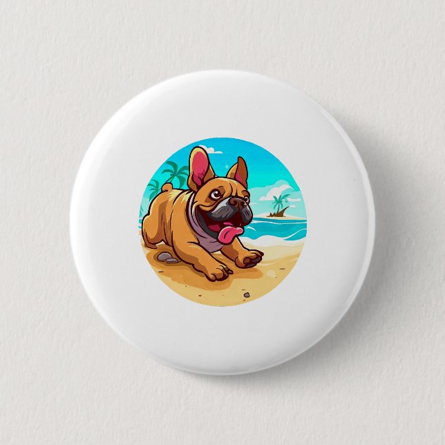 French Bulldog on a Beach Button (Front)