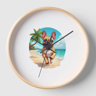 French Bulldog on a Beach Clock