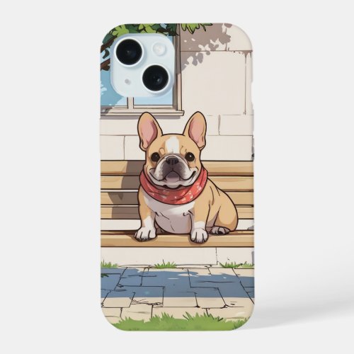 French Bulldog on a bench iPhone 15 Case