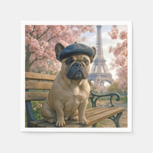 French Bulldog On a Paris Park Bench Napkins