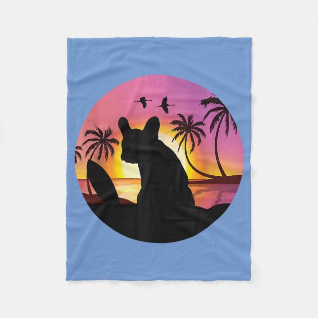 French Bulldog On  Beach At Sunset/ Summer Animals Fleece Blanket (Front)