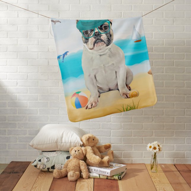 French Bulldog on Beach Baby Blanket (In Situ)