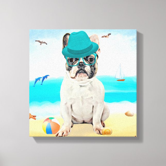 French Bulldog on Beach Canvas Print (Front)