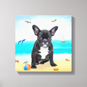 French Bulldog on Beach Canvas Print