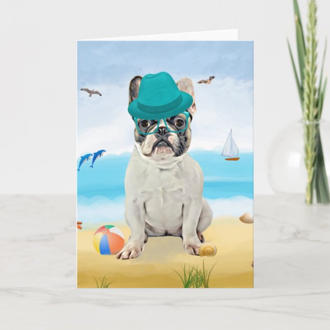 French Bulldog on Beach  Card (Front)