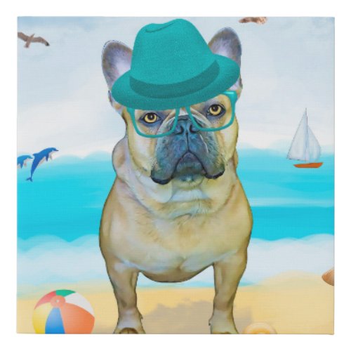 French Bulldog on Beach Faux Canvas Print