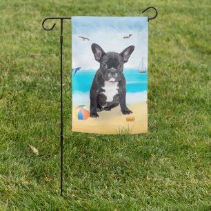 French Bulldog on Beach Garden Flag