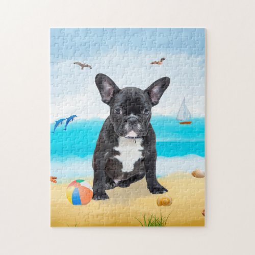 French Bulldog on Beach Jigsaw Puzzle