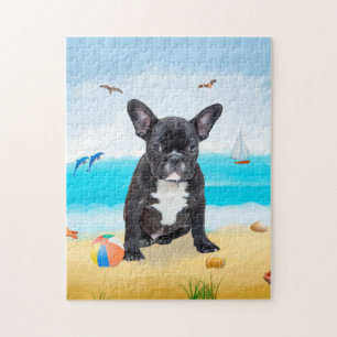 french bulldog on beach jigsaw puzzle