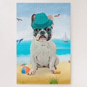 French Bulldog on Beach Jigsaw Puzzle