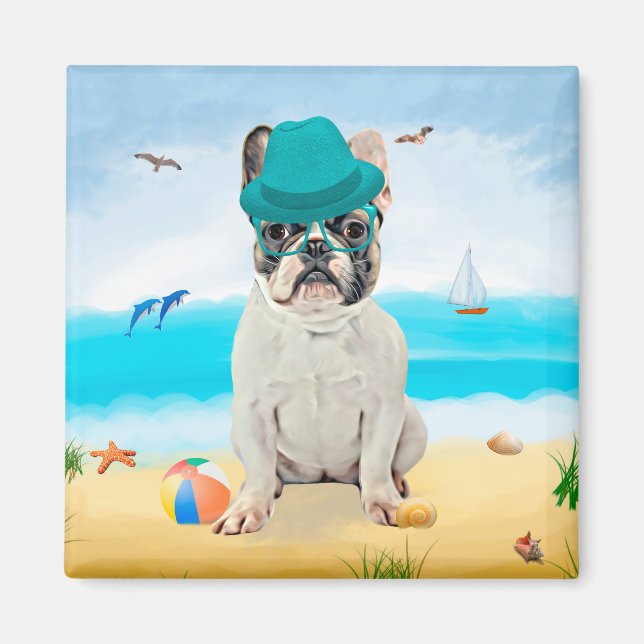 French Bulldog on Beach Magnet (Front)