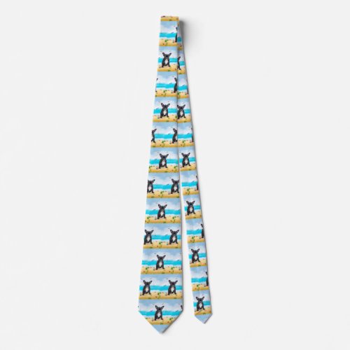 French Bulldog on Beach Neck Tie