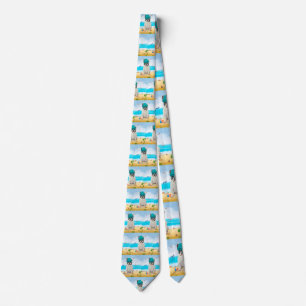 French Bulldog on Beach Neck Tie