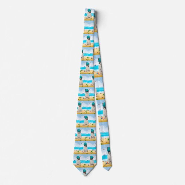 French Bulldog on Beach Neck Tie (Front)
