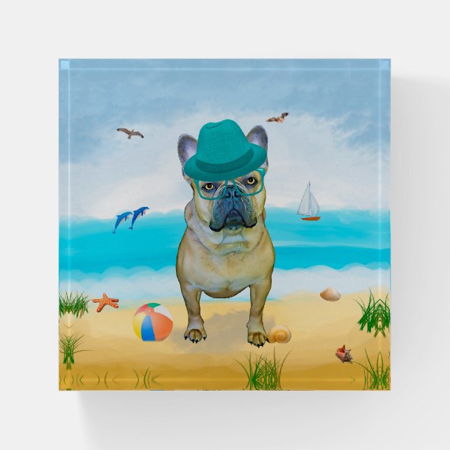 French Bulldog on Beach Paperweight (Front)