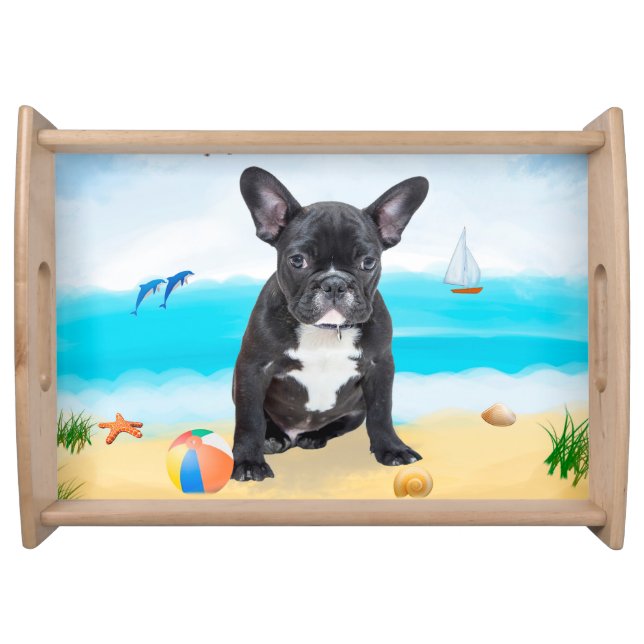 French Bulldog on Beach Serving Tray (Front)