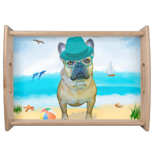 French Bulldog on Beach Serving Tray