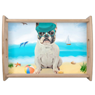 French Bulldog on Beach Serving Tray