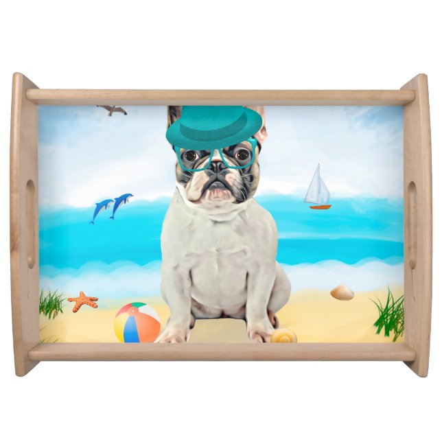 French Bulldog on Beach Serving Tray (Front)