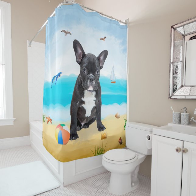 French Bulldog on Beach Shower Curtain (In Situ)