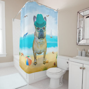 French Bulldog on Beach Shower Curtain
