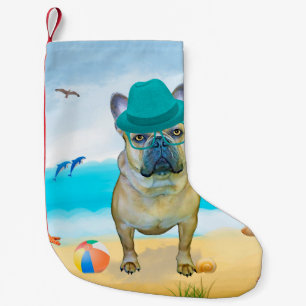 French Bulldog on Beach Small Christmas Stocking