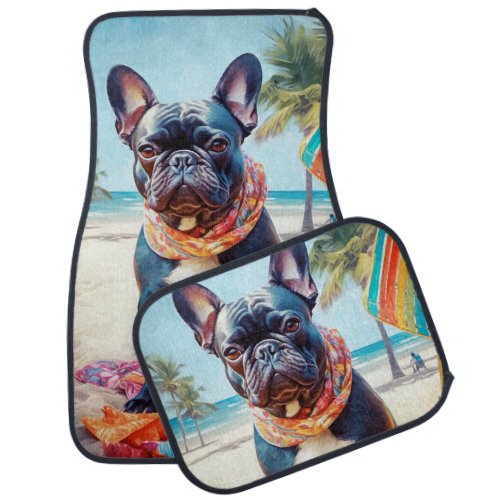 French Bulldog on Beach summer gift for dog lover Car Floor Mat
