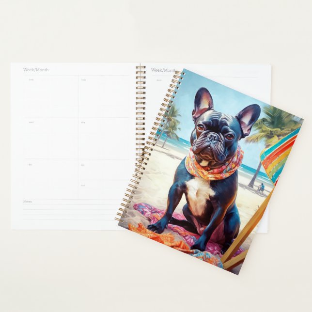 French Bulldog on Beach, summer gift for dog lover Planner (Display)