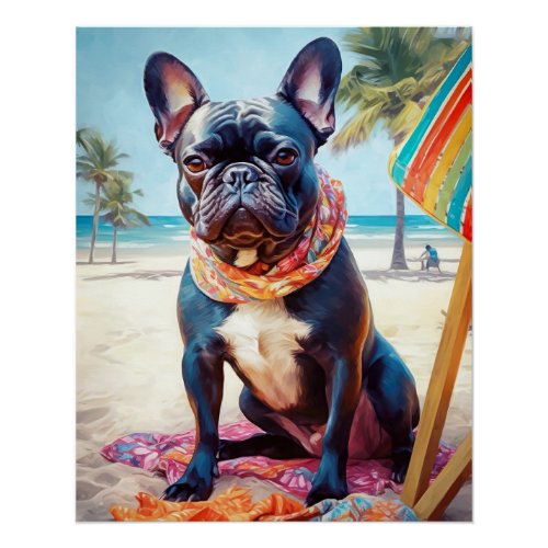 French Bulldog on Beach summer gift for dog lover Poster