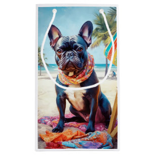 French Bulldog on Beach, summer gift for dog lover Small Gift Bag