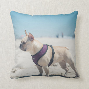French Bulldog On Beach Throw Pillow
