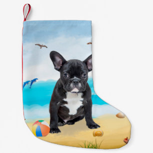 French Bulldog on Beach Throw Pillow Small Christmas Stocking