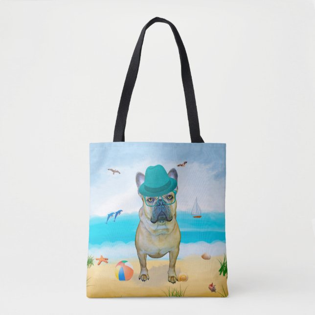 French Bulldog on Beach Tote Bag (Front)