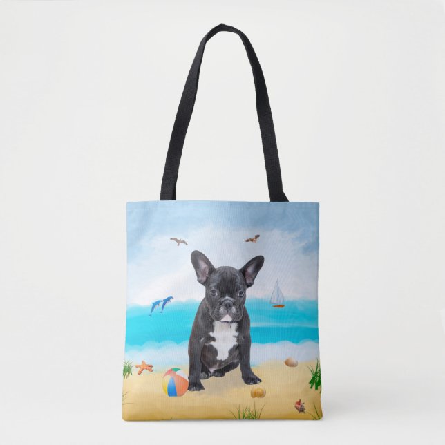 French Bulldog on Beach Tote Bag (Front)