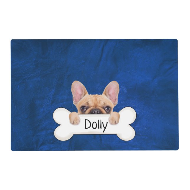 French Bulldog on Bone Blue Leather Placemat (Front)
