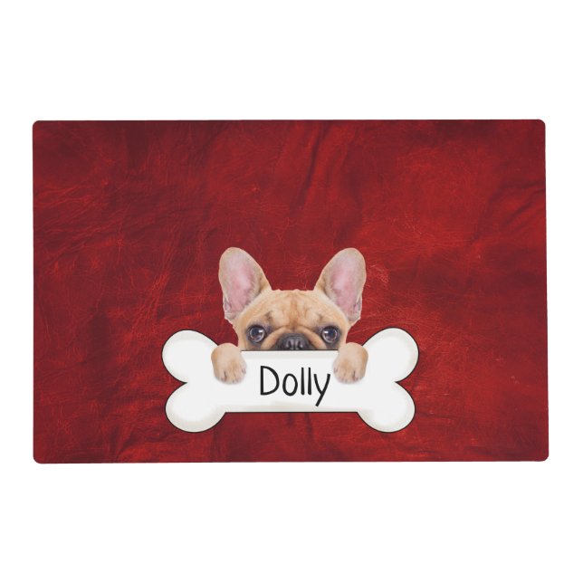 French Bulldog on Bone Red Leather Placemat (Front)