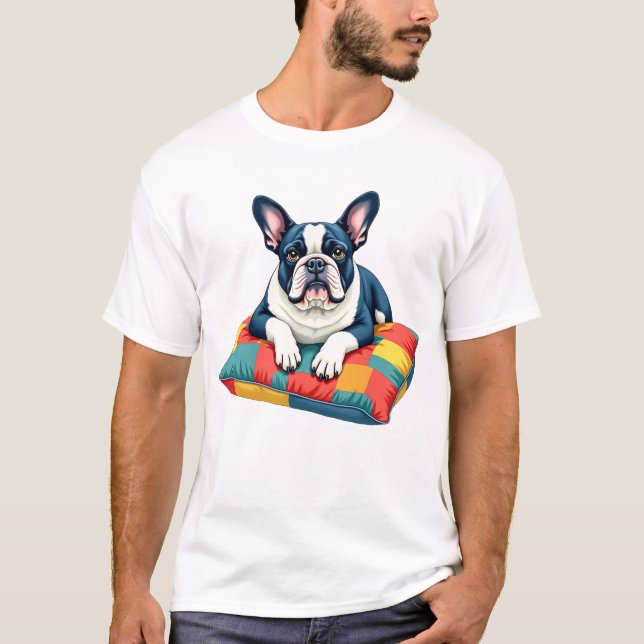 French Bulldog on Colorful Cushion T-Shirt - (Front)