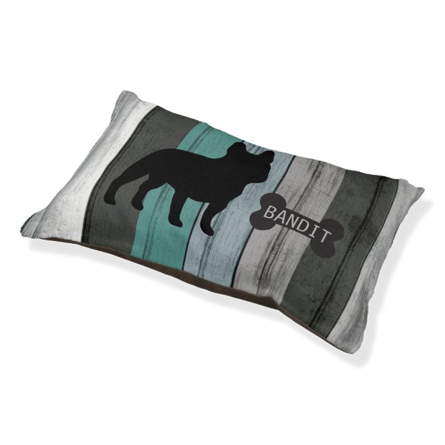 French Bulldog on Nautical Wood Stripes  Pet Bed (Angled)