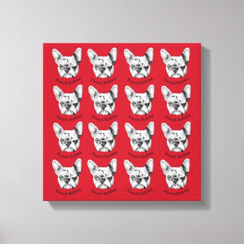 French Bulldog on red Stretched Canvas Print