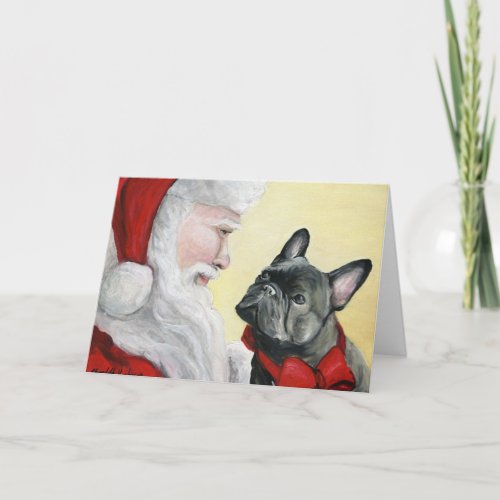 French Bulldog on Santas Lap Christmas Card
