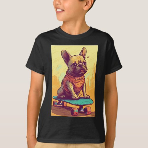 French Bulldog on Skateboard T_Shirt