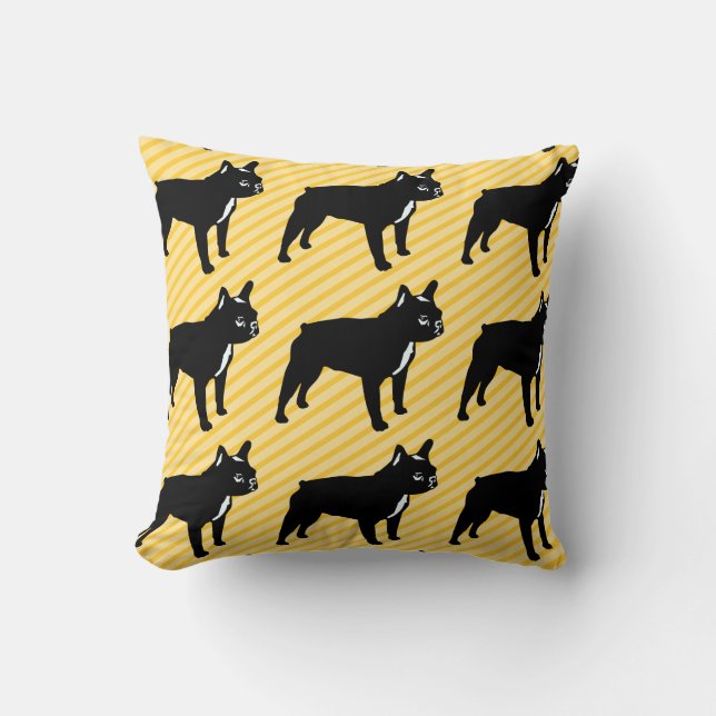French Bulldog on striped Background Throw Pillow (Front)