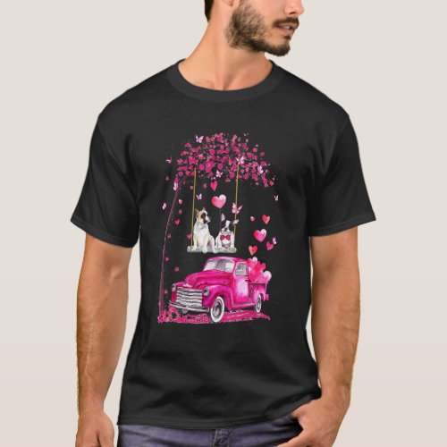 French Bulldog On Swing Truck With Hearts Valentin T_Shirt
