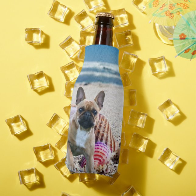 French bulldog on the beach bottle cooler (In Situ Summer)
