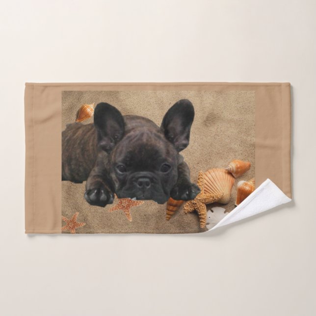 French Bulldog on the beach Hand Towel (Hand Towel)
